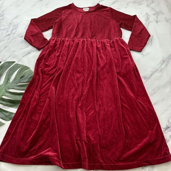 Chelsea Studio Dresses & Skirts - Chelsea Studio Womens Vintage 90s Velvet Maxi Dress Size M Red Ribbed Pockets